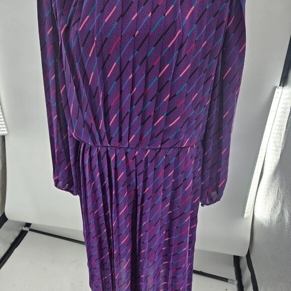 Vintage 80s Monica Richards of California Purple Stripes Midi Large flaws - Picture 1 of 8